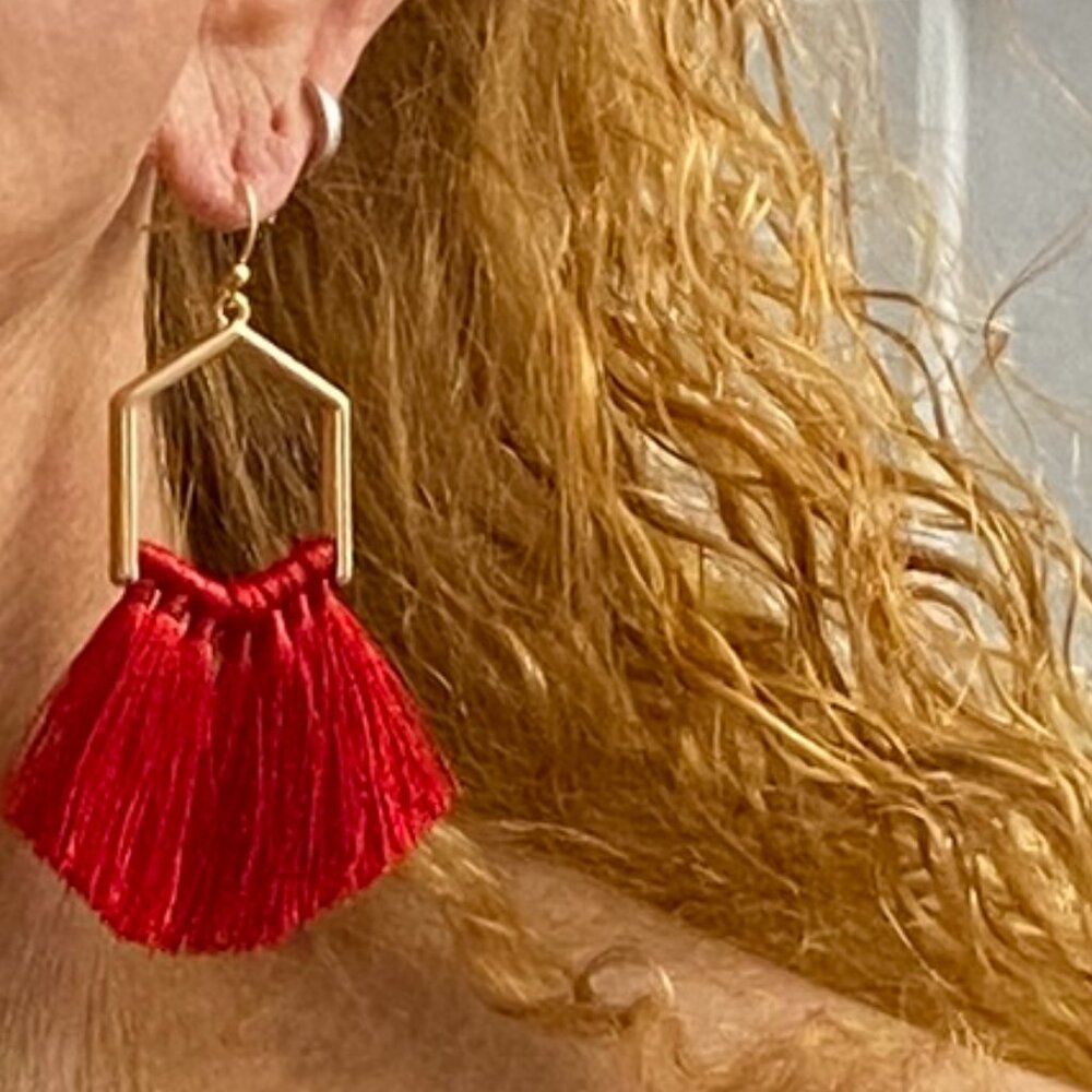 Soft Gold and Red Tassel Earrings by Southern Living